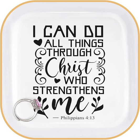 Christian Gifts for Women Birthday Bible Verse Jewelry Dish - I Can Do All Things Through Christ - Inspirational Gifts for Women Friends, Mom, Sister, Girl, Catholic Female, Religious Spiritual Gift