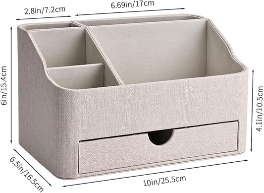 KINGFOM Leather Makeup Organizer with Drawer, Cosmetic Storage for Dresser Countertop and Bathroom Vanity, Beauty Holder for Lipstick Brush Skincare (Beige)