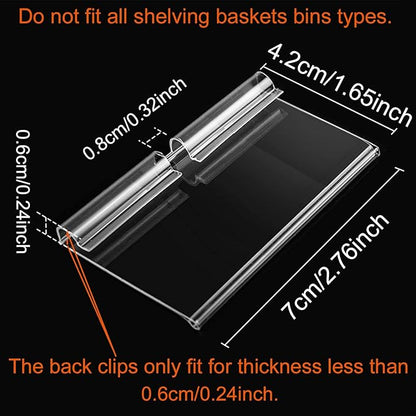 50PCS Basket Bin Labels Clip On,Clear Plastic Wire Shelf Price Tags,Labels for Storage Bins,Merchandise Sign Display Holder,50PCS Paper Inserts Included(Size:2.76x1.57inch/7x4cm)