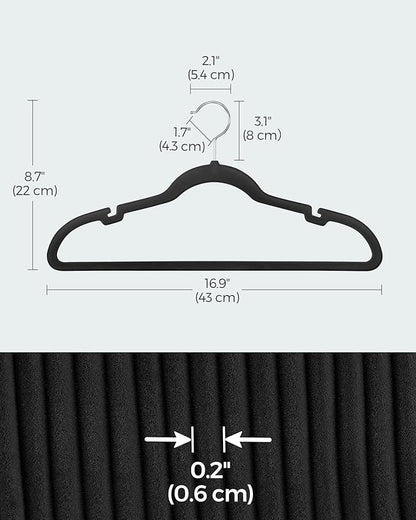 SONGMICS Velvet Hangers 60 Pack, Non-Slip Clothes Hangers with Shoulder Notches, Pants Bar, 360° Swivel Hook, Space-Saving, for Closet, Ink Black UCRF030B01