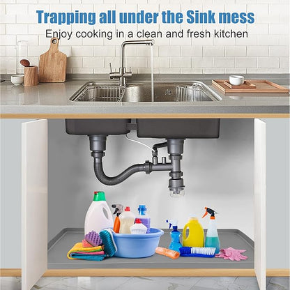 Under Sink Mats for Kitchen Waterproof, 28" x 22" Silicone Under Sink Liner Kitchen & Bathroom Cabinet Protector Mat, Heavy Duty Flexible Under Sink Drip Tray with Lip, Cool Grey