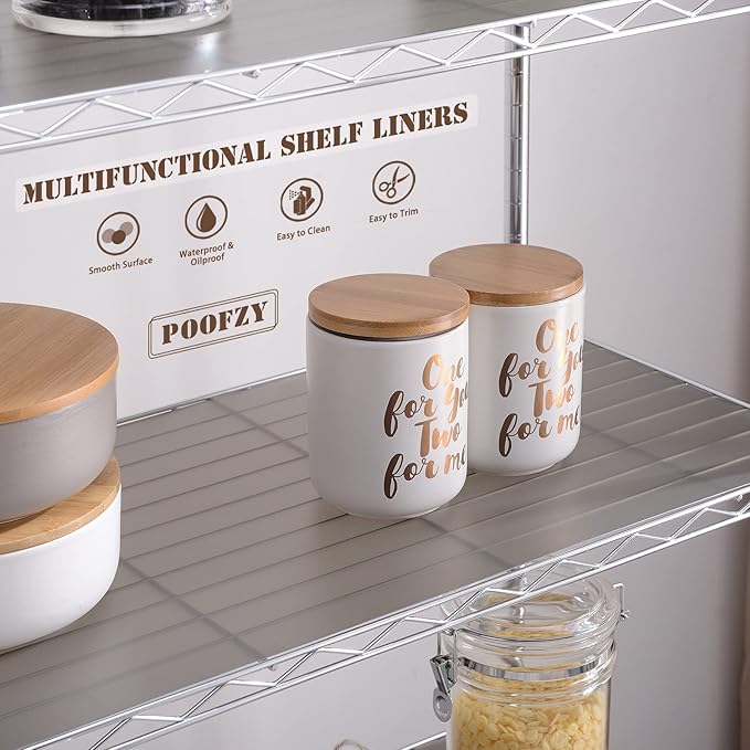 Poofzy Wire Shelf Liner 14 x 30, Set of 5 Shelf Liners for Wire Shelving Plastic Non-Adhesive for Pantry, Kitchen Cabinets (Gray)