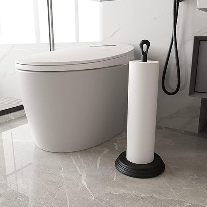 Toilet Paper Holder with Rustproof, Metal Free Standing Toilet Paper Stand Storage for Bathroom, Tissue Paper Roll Holder for Bathroom Accessories (Black)