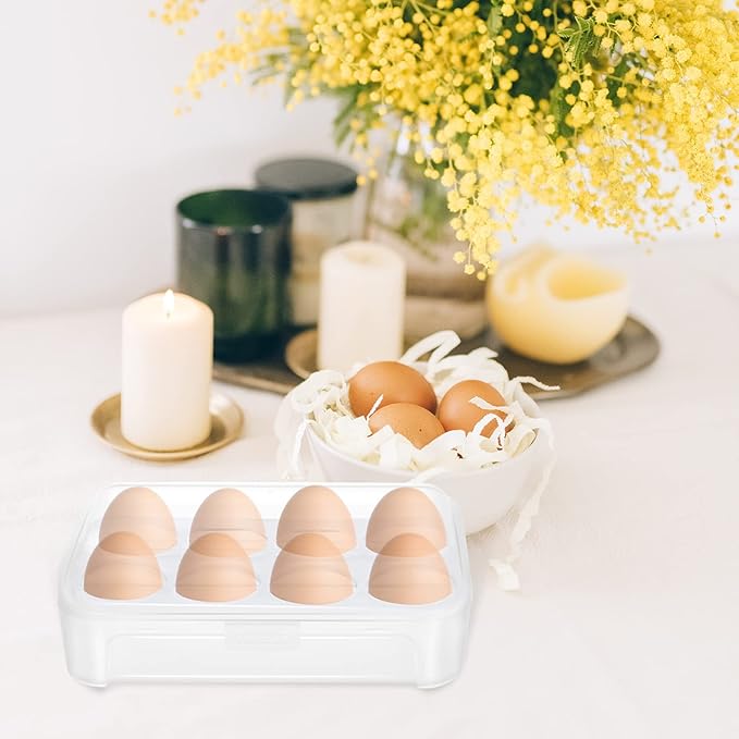 OUNONA 1Pcs 8 Grid Egg Holder, Egg Holder Camping Carrier, Plastic Container, Shockproof Storage Box, Crisper Carrier Case for Refrigerator Camping Picnic Travel Kitchen Outdoor, Clear