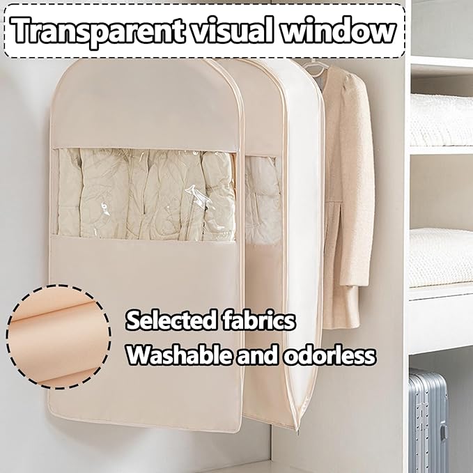 Space Saving Hanging Garment Bag with Self Compression Zipper，Dust Cover Clothes Bags for Down Coat,Dress,Suit，Closet Storage Organizer for Home Travel Use(Pink, Medium)