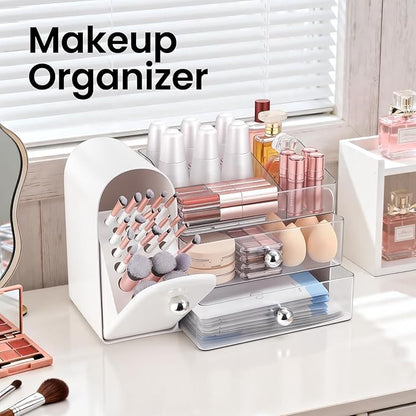 Makeup Organizer,Vanity Organizer with Makeup Brush Holder,Large Skincare Organizers and Bathroom Countertop Organizer,Storage Lipstick,Perfume,Nail Polish,Beauty,Hair Accessories,Gifts for Women