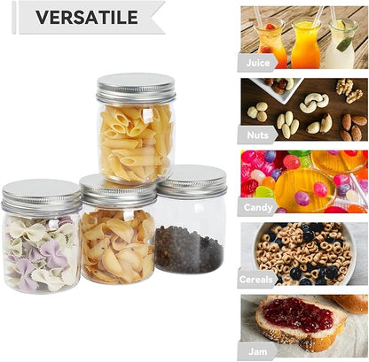 novelinks Plastic Jars With Lids 48Pcs 8 oz Plastic Mason Jars Food Storage for Milkshakes Juice Nuts Cupcakes (Silver, 48 Pack 8 Ounce)