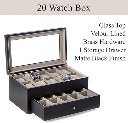 Bey-Berk Custom Personalized Watch Box Organizer - 20 Slot Luxury Solid Wood Designer Display, Large Watch Slots