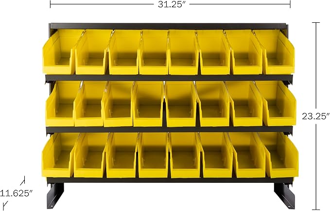 Small Parts Organizer with 24 Plastic Storage Bins - Powder-Coated Steel Rack with Removable Drawers for Garage Organization by Stalwart (Yellow)