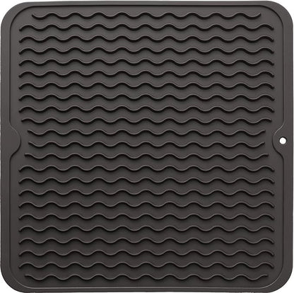 Silicone Dish Drying Mat for Multiple Usage,Easy clean,Eco-friendly,Heat-resistant Silicone Mat for Kitchen Counter or Sink,Refrigerator or Drawer liner Coffee M 12 inches x 12 inches