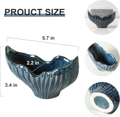 Uiddo Sponge Holder for Kitchen Sink, Ceramic Sponge Holder with Fishtail Design, Sink Sponge Holders Caddy Organizer for Countertop, Farmhouse Kitchen Decor, Compact Sponge Holders(Blue)