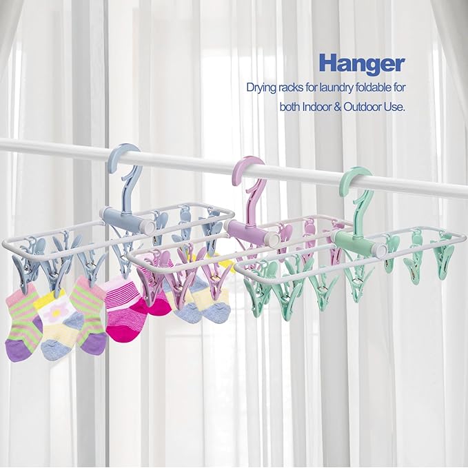 Suwimut 6 Pack Clothes Drying Rack, Small Folding Portable Underwear Hangers with 12 Clips, Plastic Laundry Clip and Drip Drying Hanger with 360° Rotatable Hook for Socks Towels Bras Clothes Gloves