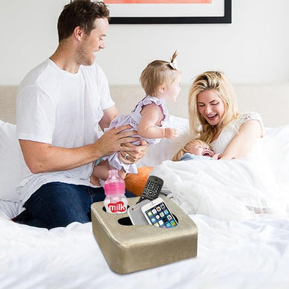 Couch Cup Holder Pillow Tray! Keep Drinks Hand Reach and KeepTemp, Prevent Spills and Use Anywhere. Cup Holder for Couch, Bed, Car, Courtyard, Park, Beach. Pink. Light Khaki