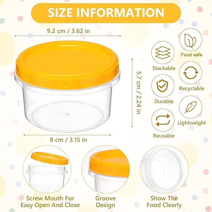 Sieral 36 Pack 8 oz Freezer Containers with Lids Reusable Deli Freezer Storage Containers Stackable Plastic Thick Twist Top Jars for Takeout Food Round Wide Mouth Lunch Snack (Yellow)