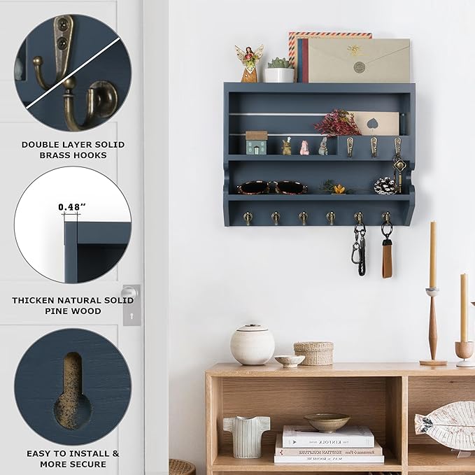 Key Holder for Wall, Mail Organizer Wall Mounted, Gray