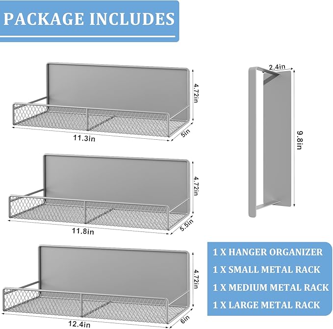 Magnetic Shelf for Washing Machine 4-Pack: Widen Magnetic Laundry Organizer (5"-6") with Hanger Organizer, Strong Magnet, Rust Proof, Heavy Duty Magnetic Spice Rack for Refrigerator (Grey)