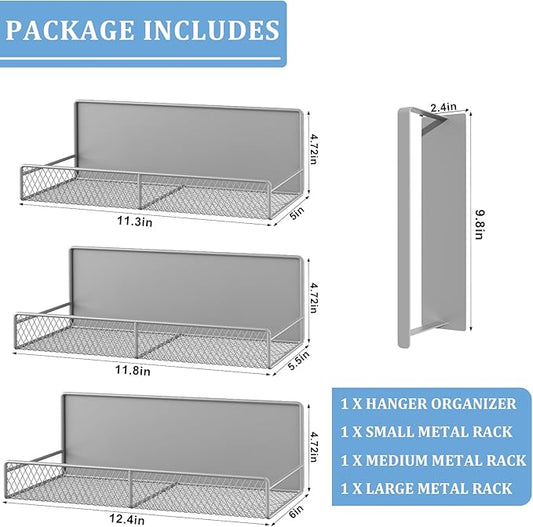 Magnetic Shelf for Washing Machine 4-Pack: Widen Magnetic Laundry Organizer (5"-6") with Hanger Organizer, Strong Magnet, Rust Proof, Heavy Duty Magnetic Spice Rack for Refrigerator (Grey)