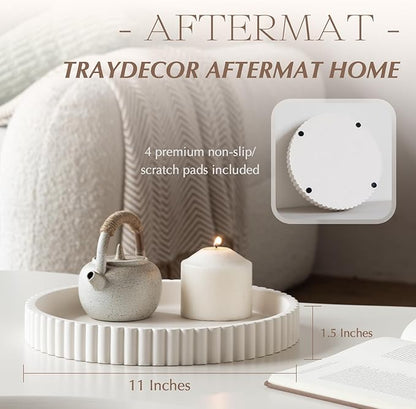 Decorative Tray for Coffee Table, Living Room, Side Table, 11" White Round Concrete Home Decor Serving Trays for Accent Table, Console Table