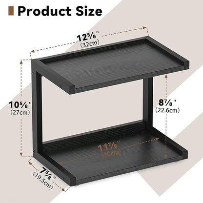 MARTY 2 Tier 12.6"x7.7" Counter Shelf Organizer Kitchen Spice Rack for Countertop, Coffee Station Organizer for Mugs Cups, Wood Shelf Desk Storage Organizer for Bathroom Home Office (Black)