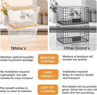 4 Set Pantry Organizers and Potato Onion Storage Bins, Stackable Kitchen Counter Cabinet Basket for Produce, Fruit, Vegetable, Snack Storage, Laundry Organizer Trash Bag Holder with Bamboo Lid