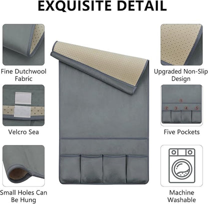 WETRBWEH TV Remote Control Holder Couch Caddy, Non-slip Bedside Caddy Organizer with 5 Pockets for Key Glasses Phone Magazine Holders (Gray, 35''x18'')