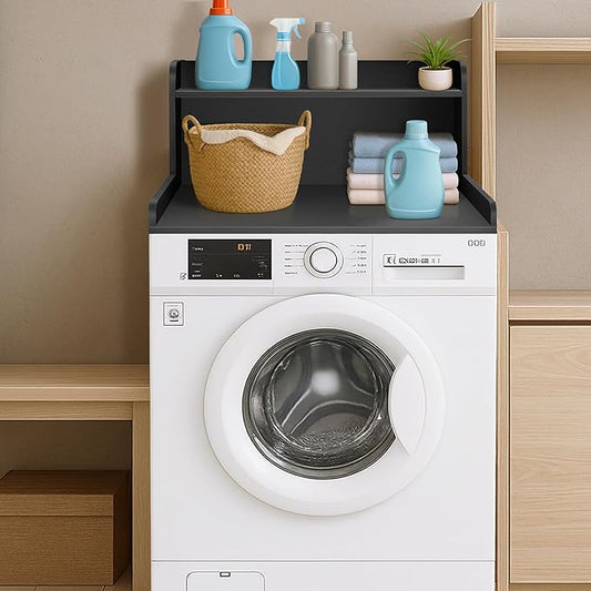 Royxen Washer Dryer Countertop with Shelf,2-Tier Laundry Countertop for Single Washer and Dryer,Soild Wood Core Washer Dryer Topper for Laundry Room Organization (Black) ﻿