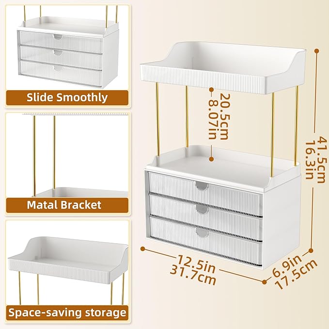 2 Sets Makeup Organizer – 5 Tier Bathroom Organizers and Storage, Versatile Perfume Vanity Organizer, Ideal for Cosmetic, Large Skincare, Face Mask, Office Supplies, Clear