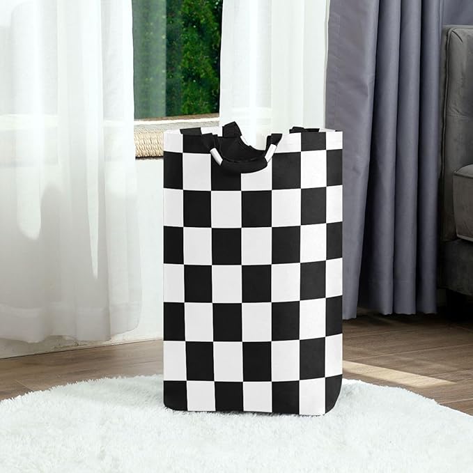 Laundry Hamper Basket Checkerboard Plaid White Storage Basket Collapsible Clothes Hamper with Handle Decorative Blanket Basket for Laundry Room College Dorms Clothes
