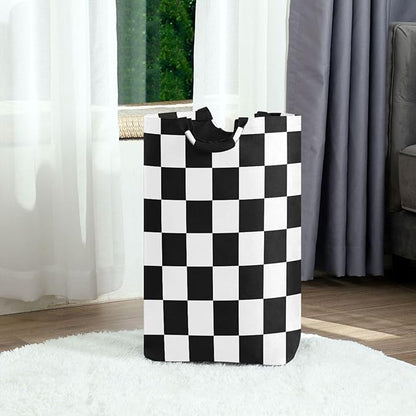 Laundry Hamper Basket Checkerboard Plaid White Storage Basket Collapsible Clothes Hamper with Handle Decorative Blanket Basket for Laundry Room College Dorms Clothes