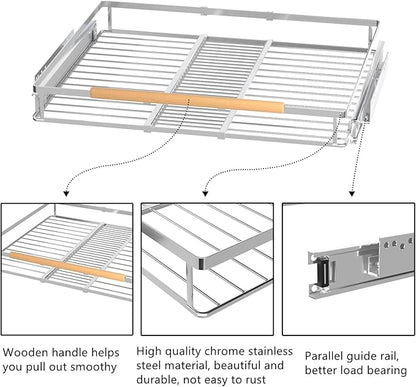Pull Out Cabinet Organizer - Expandable Slide Out Pantry Shelves Heavy Duty Sliding Drawer Storage for Inside Kitchen Cabinet Under Sink, 12''-18.2''W x 16.9''D, 3 Pack