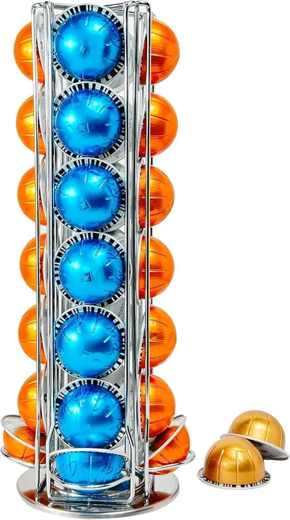 Coffee Pod Organizer for Nespresso Vertuo, Large Compacity Coffee Pod Stand for Nespresso VertuoLine Capsule, Hold 28 Pods, Silver