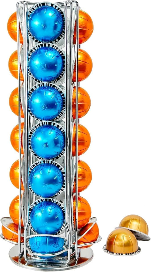 Coffee Pod Organizer for Nespresso Vertuo, Large Compacity Coffee Pod Stand for Nespresso VertuoLine Capsule, Hold 28 Pods, Silver