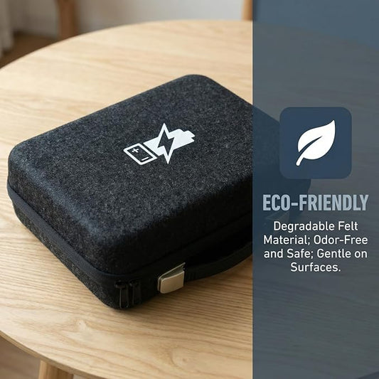 Battery Organizer Storage Case Compatible with 200+ Batteries (AA AAA C D 9V Button), Portable Felt Battery Organizer with Tester & 3 Mesh Pockets, Water-Resistant Box for Drawer & Garage, Case Only