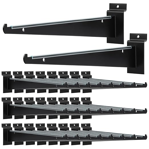 MUZIK 12" Black Metal Slatwall Shelf Brackets, Heavy Duty Accessories for Garage Slat Panels Shelving Display (24)