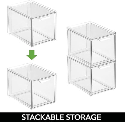 mDesign Kitchen Storage Drawer Box – Plastic Storage Box with Pull-Out Drawer – Pantry, Fridge and Cupboard Storage for Food and Snacks – Pack of 2 – Clear