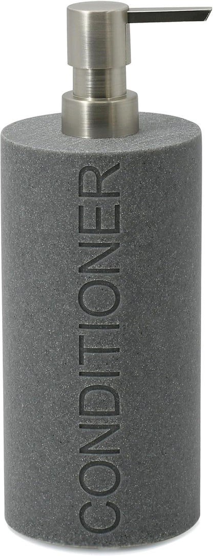 Indecor Home Resin Neutral Gray Sandstone Conditioner Engraved Bottle Refillable Pump Dispenser, Durable Waterproof Resin Construction for Bath, Shower - Gray Sandstone Satin Nickel Pump