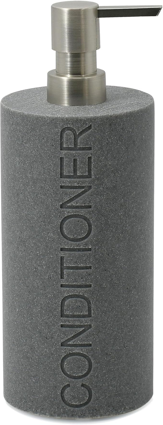 Indecor Home Resin Neutral Gray Sandstone Conditioner Engraved Bottle Refillable Pump Dispenser, Durable Waterproof Resin Construction for Bath, Shower - Gray Sandstone Satin Nickel Pump