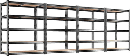 REIBII 2400LBS Storage Shelves 5 Tier Garage Shelving Heavy Duty, Adjustable Metal Shelving, Garage Shelves for Basement, Warehouse, Pantry, Closet, Kitchen 72" H x 35.55" W x 16" D, Black, 4 Pack