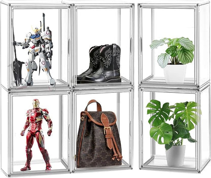DAYOOH X-Large Acrylic Display Case Size 14 Sneaker Shoe Box with Magnetic Lid, Transparent Stackable Figure Display Case Clear Large Collectibles Showcase, Protection Organizer, 1 Pack
