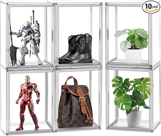 DAYOOH 10 Pack Acrylic Shoe Box Size 14, X-Large Purse Handbag Organizer Clear Sneaker Display Case Boot Storage Box Transparent Stackable Storage Bins with Magnetic Lids