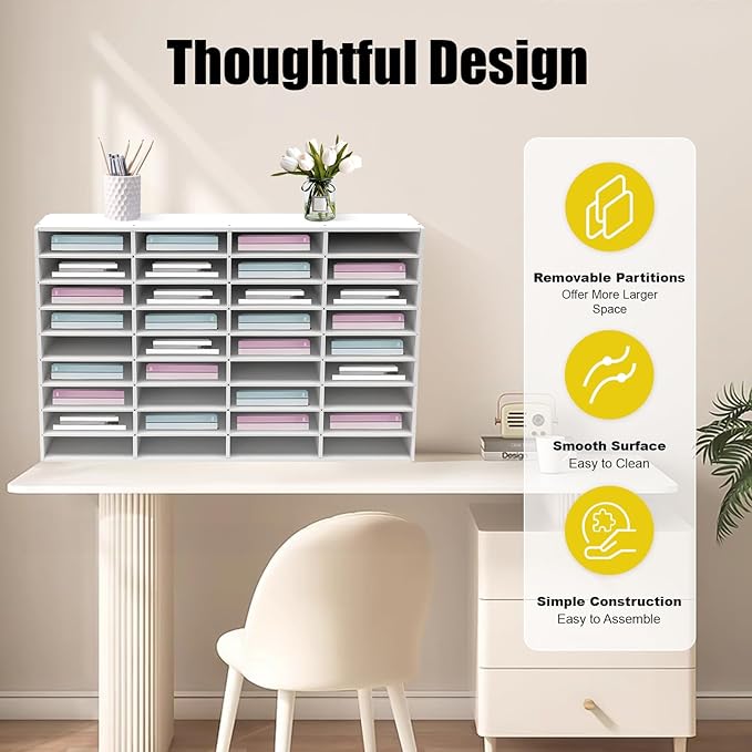Literature Organizer Sorter,Desktop File Sorter Mail Center Magazine Paper Storage PVC Board File Holder Mailbox Student Classroom Keepers for Home&Office (White, 36 Slots)