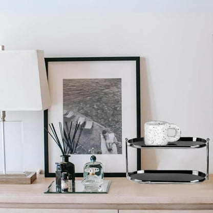 MUSEOWN 2 Tier Metal Frame Perfume Organizer in black - morden, stylish, minimalist tiered tray for Watch, Jewelry, Brooch Skincare, - Elegant Countertop Display Shelf for Dresser, Vanity, Bathroom