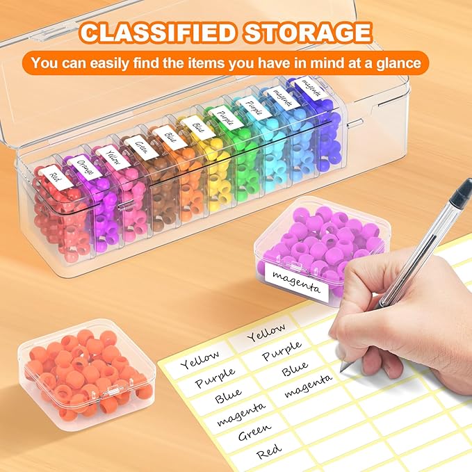 Bead Organizer Box, 12 PCS Clear Plastic Storage Containers Features Hinged Lid and Labels, Craft Storage Box for Jewelry, Diamonds, Clay Beads, Bracelets, Screws, Seeds, Small Parts
