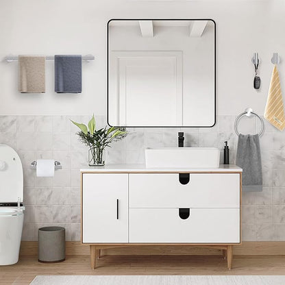 5 Pieces Polished Chrome Round Towel Bar Set Bathroom Hardware Accessories Set Upgraded Toilet Paper Holder Towel Racks Set for Bathroom Stainless Steel Wall Mounted 23.6 in