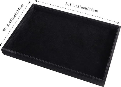 Mornajina 13.8" x 9.5" Velvet Jewelry Tray Jewelry Display Tray, Stackable Empty Plate Trays for Earrings Necklaces Bracelet Rings Display Showcase - Black