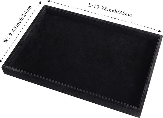 Mornajina 13.8" x 9.5" Velvet Jewelry Tray Jewelry Display Tray, Stackable Empty Plate Trays for Earrings Necklaces Bracelet Rings Display Showcase - Black
