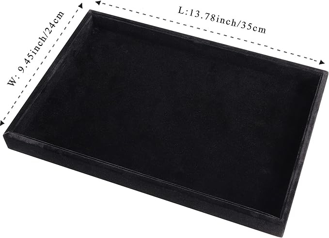 Mornajina 2 Pcs 13.8" x 9.5" Velvet Jewelry Tray Jewelry Display Tray, Stackable Empty Plate Trays for Earrings Necklaces Bracelet Rings Display Showcase - Black