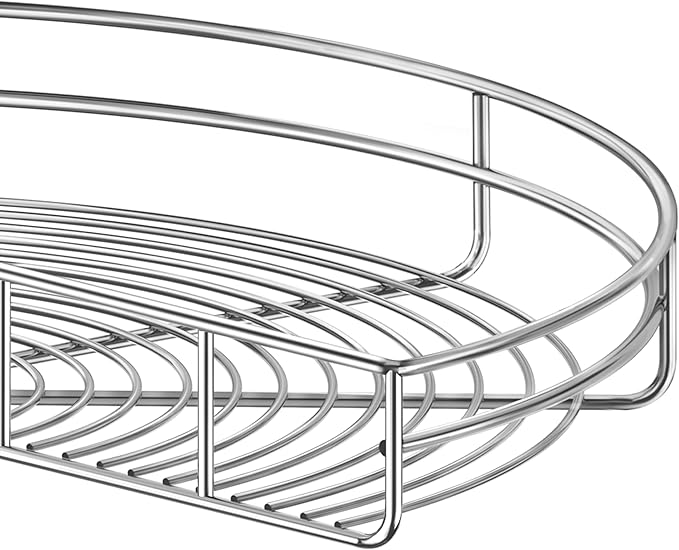 24" Kidney Corner Cabinet Lazy Susan for Kitchen, Adjustable Height Replacement Shelves for Corner Cabinet, Chrome Silver (Cannot be Door-Mounted)