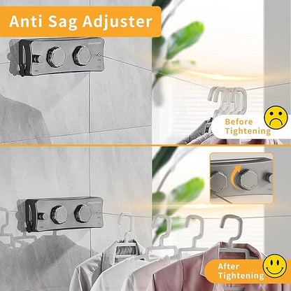 Retractable Clothesline Indoor & Outdoor, Non-Sagging Wall Mounted Drying Rack Clothesline, 16.7 Ft Stainless Steel Wire Double Clothes Lines, Hanging Clothes line for Balcony, Courtyards(Grey)