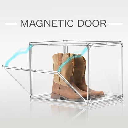 5 Pack XXX-Large Extra Large Acrylic Display Case 17.3'' x 13'' x 13'', Transparent Sneaker Boxes Clear Plastic Stackable Boot & Shoe Boxes Large Showcase for Helmet, Handbag, Figures Collectibles